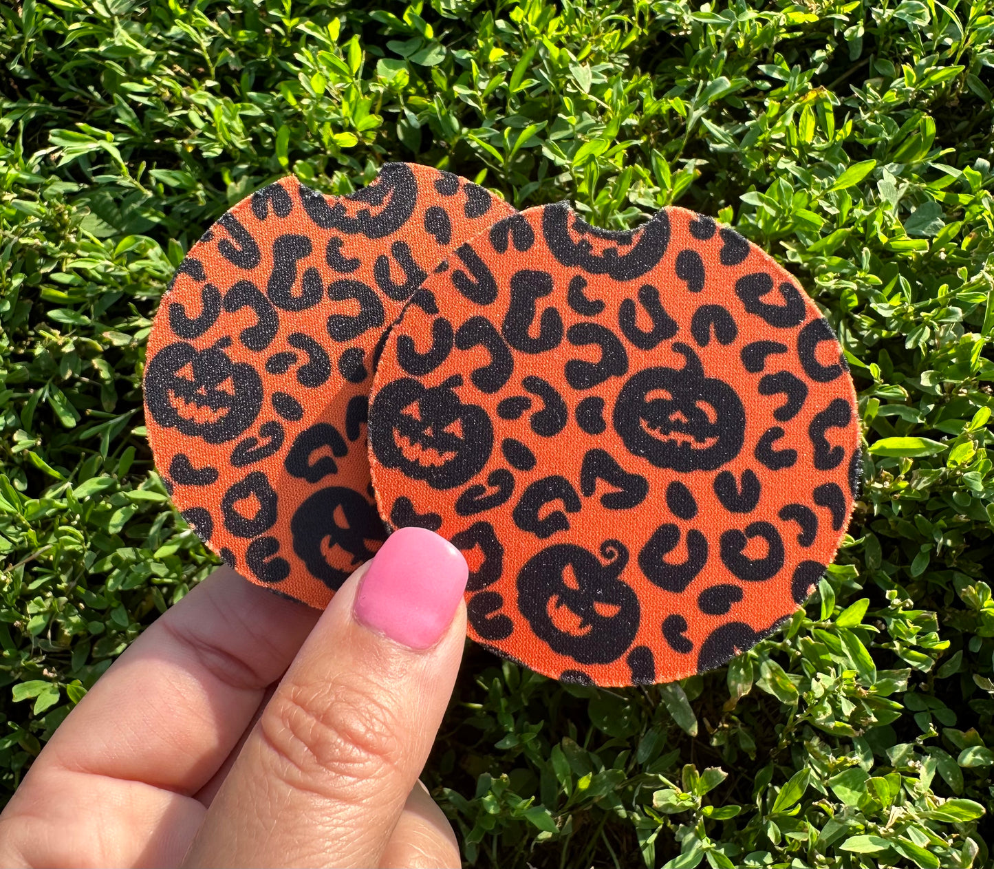 Orange Leopard & Pumpkin Car Coasters