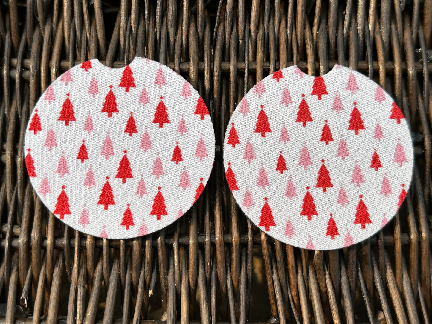 Pink & Red Christmas Tree Car Coasters