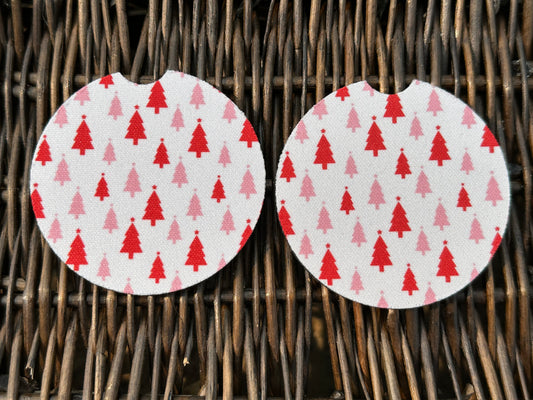 Pink & Red Christmas Tree Car Coasters