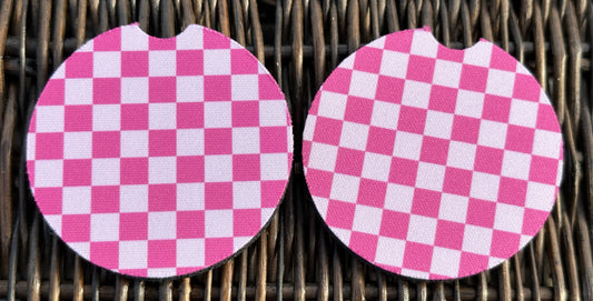 Dark Pink Checkered Car Coasters