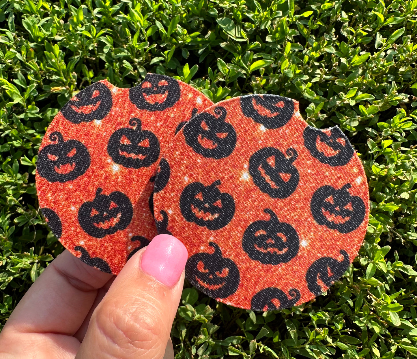 Sparkly Orange Pumpkin Car Coasters
