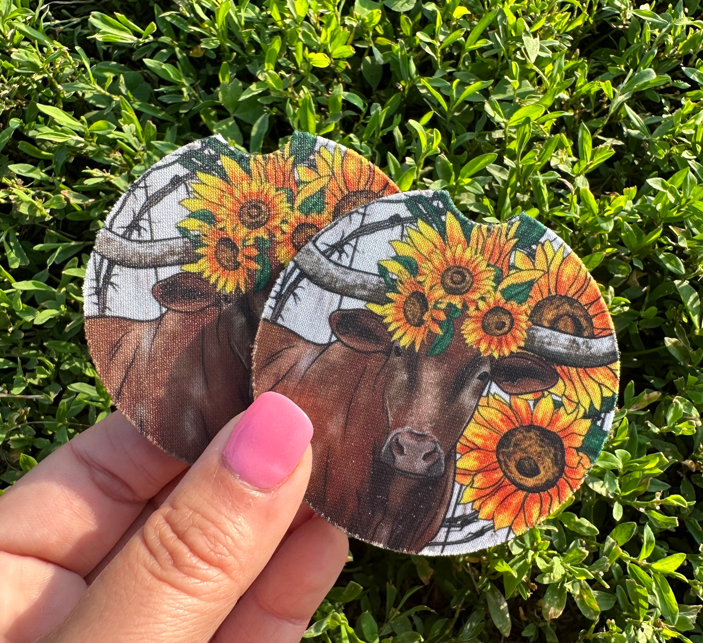 Cow Sunflower Car Coasters