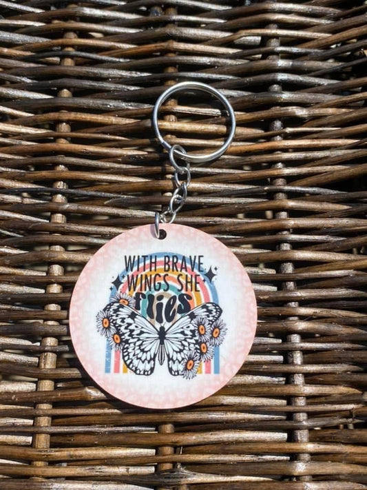With Brave Wings She Flies Keychain